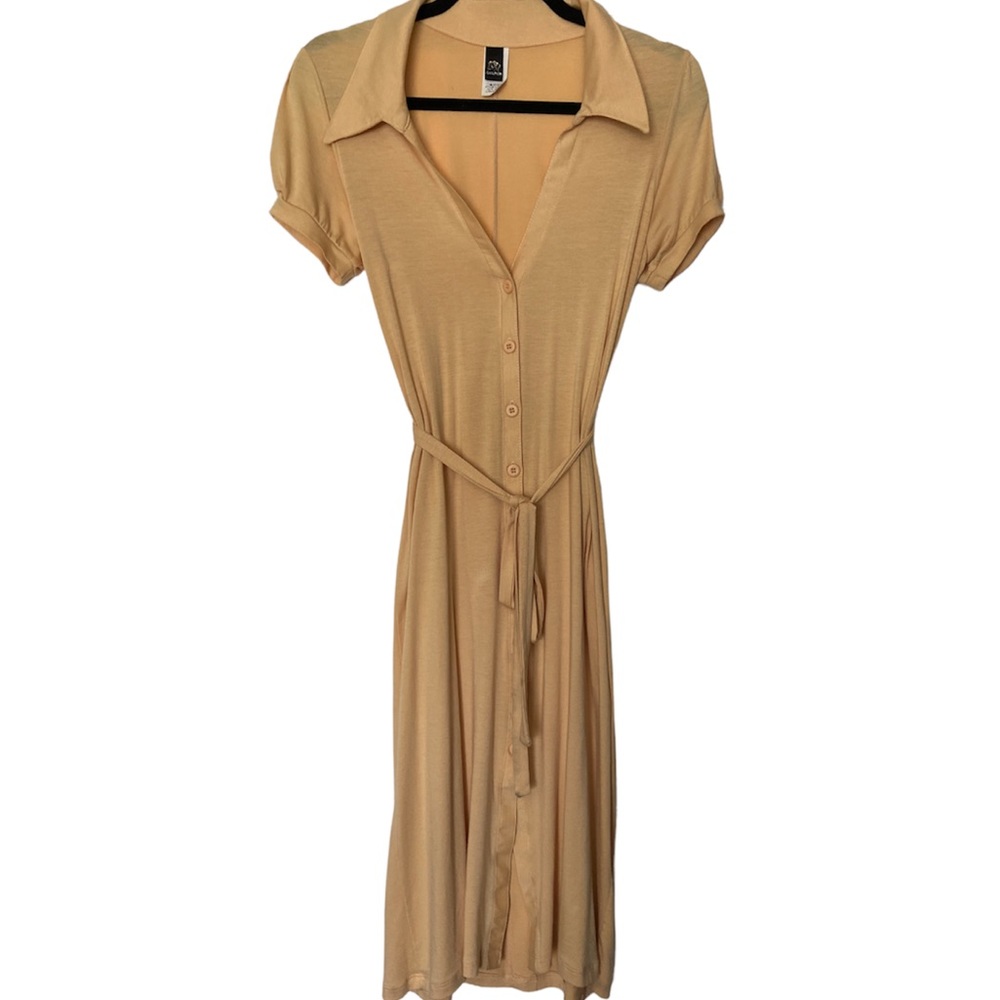 American One Yellow Button Down Puffed Sleeve Dress